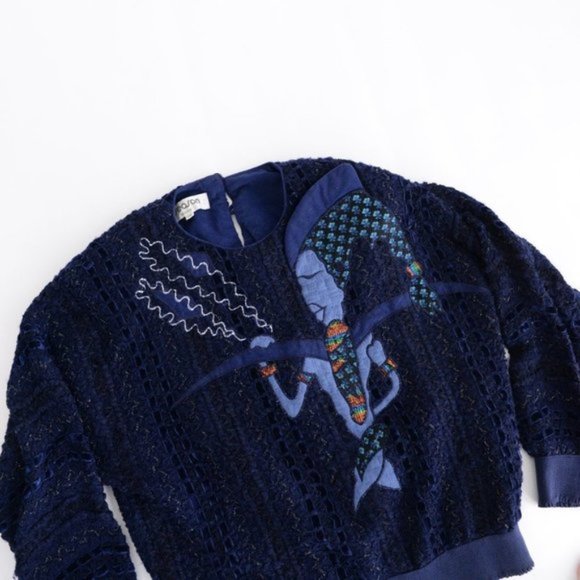 Vintage Season Fashion Navy Knit Crewneck Sweater  Size 13 - Picture 10 of 10